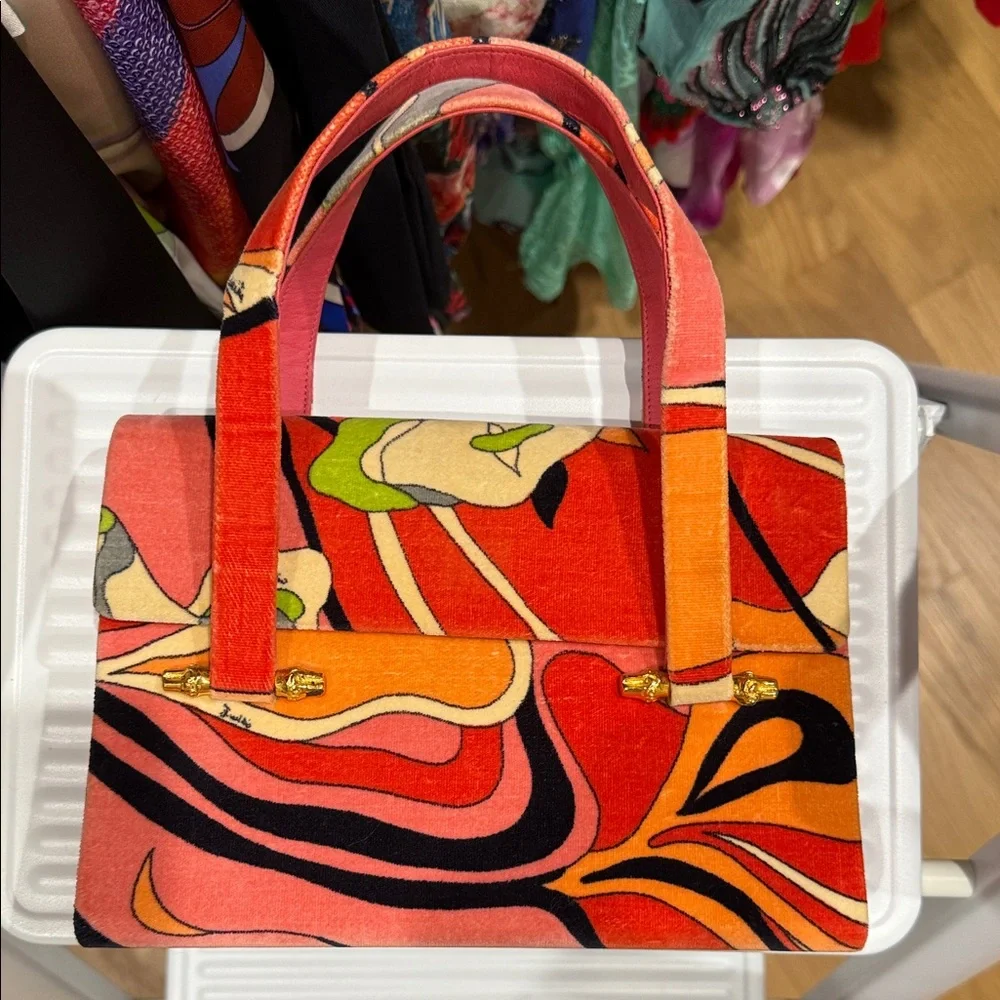 Emilio Pucci Red and Orange Vintage Rare Top Handle Bag - Picture 4 of 16